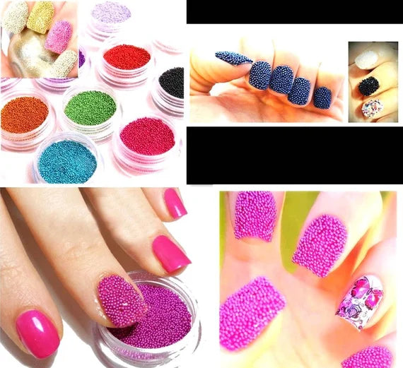 Pastel Colored Caviar Beads And Multi Colored Nail Art Crystals (Set Of 12)