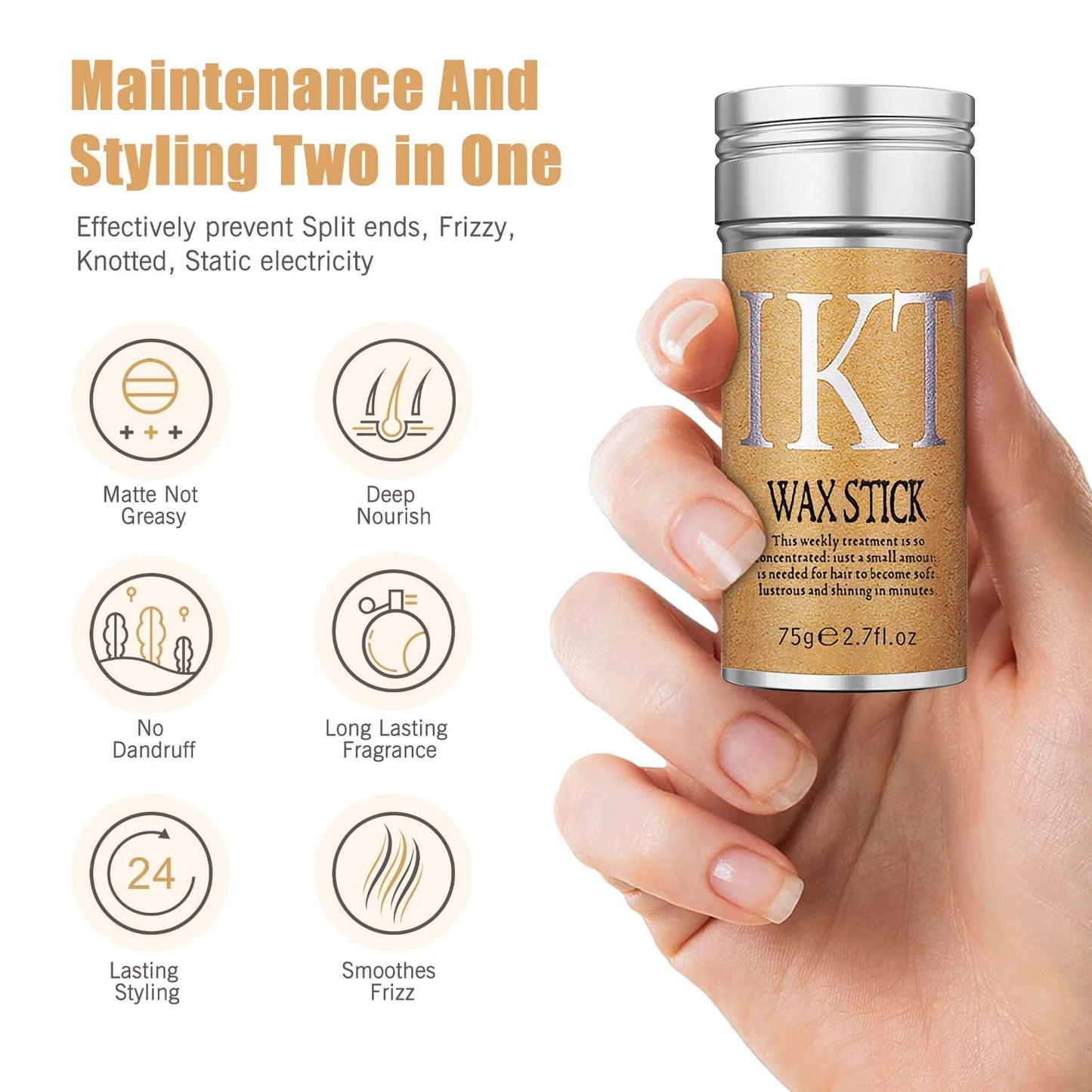 IKT The Headliner | Wax Styling Stick | Fly Away Hair Fixer | No Residue | Wax Stick For Hair 75g/2.7fl