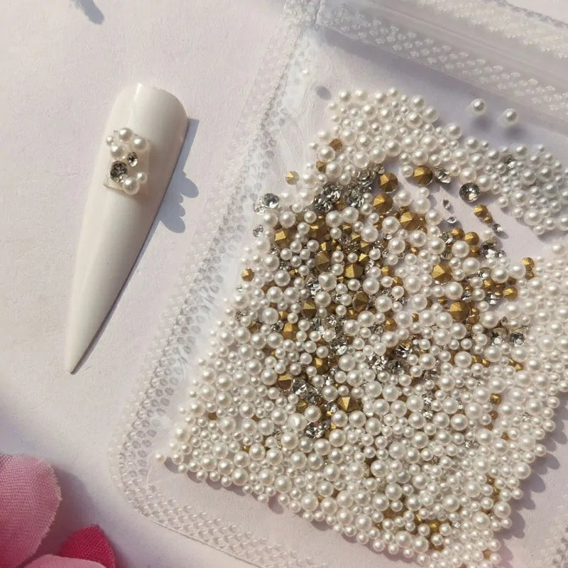 Pearls And Crystal Diamond Nail Decor (Mix Size Pack)