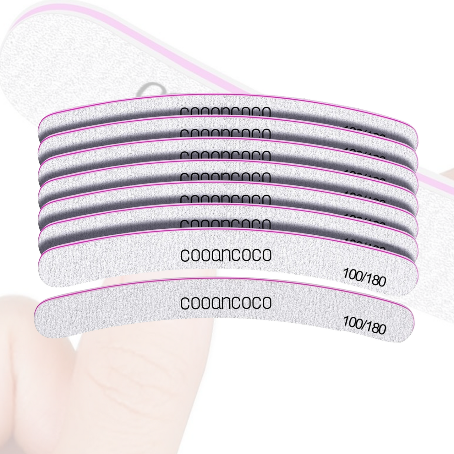 Cooancoco Double Sided Emery Boards Nail Boards for Home and Salon Use, Professional Nail Styling Tools Fingernail Files for Nail Care Gel Nail Files and Buffer, 100/180 Nail File Set, Curved 5 Pcs