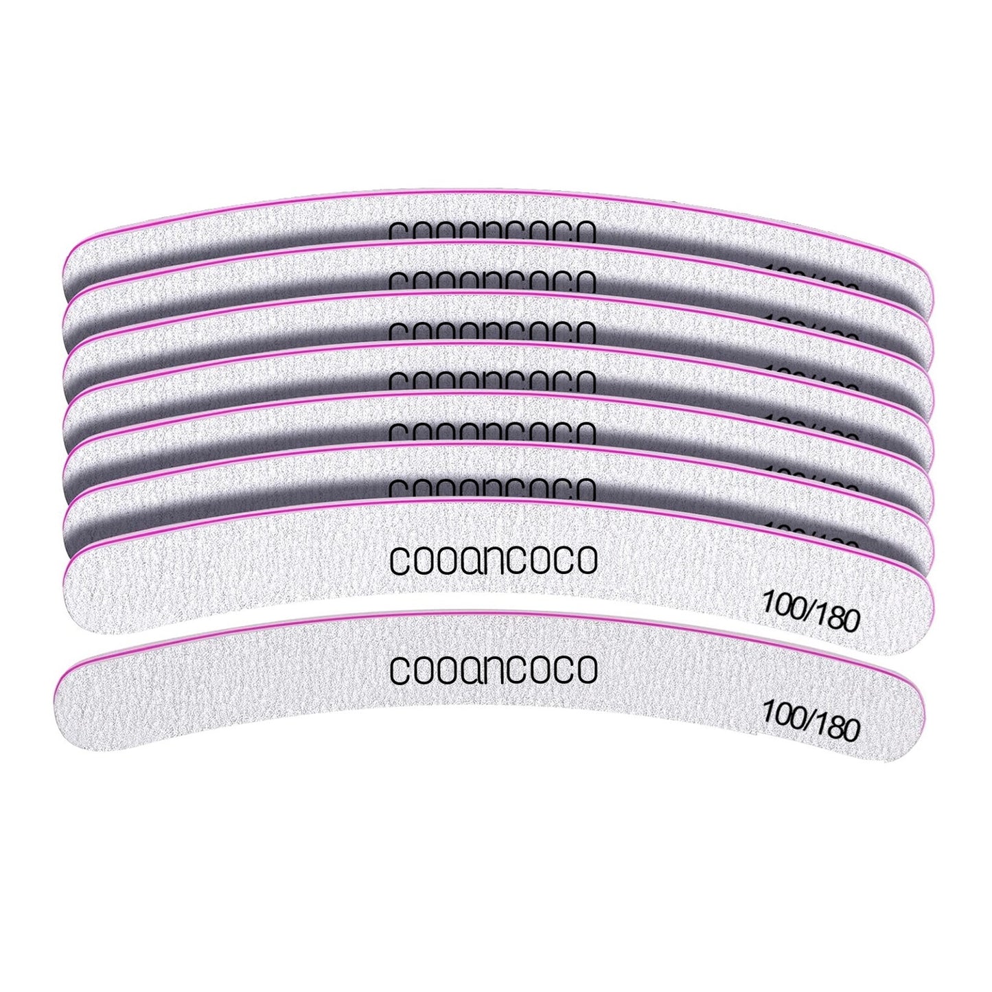 Cooancoco Double Sided Emery Boards Nail Boards for Home and Salon Use, Professional Nail Styling Tools Fingernail Files for Nail Care Gel Nail Files and Buffer, 100/180 Nail File Set, Curved 5 Pcs