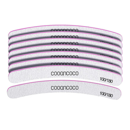 Cooancoco Double Sided Emery Boards Nail Boards for Home and Salon Use, Professional Nail Styling Tools Fingernail Files for Nail Care Gel Nail Files and Buffer, 100/180 Nail File Set, Curved 5 Pcs