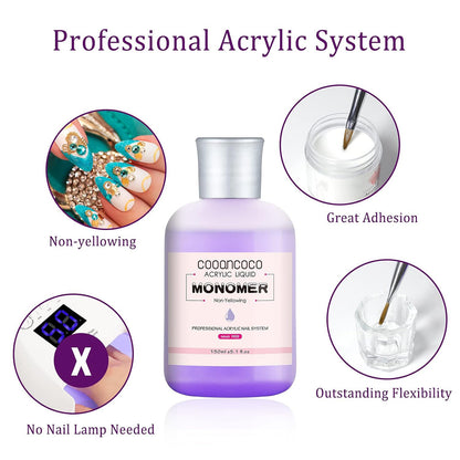 Cooancoco Purple Monomer Acrylic Nail Liquid - Professional Monomer Liquid - 150ml Acrylic Monomer Liquid for Acrylic Powder, Acrylic Nail Extension 3D Nail Art - MMA Free, Non-Yellowing, Medium Drying